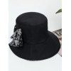 Beach Bucket Hat Paisely Bowknot Slit Solid Color Trendy Hat - BLACK 