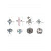 8 Pcs Floral Hollow Out Rhinestone Faux Turquoise Vintage Rings Set - SILVER 