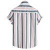 Striped Print Shirt Curved Hem Turn Down Collar Summer Casual Button-up Shirt - multicolor A 2XL