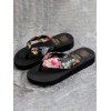 Bohemian Slippers Floral Print Wedge Heel Beach Non-slip Flip Flops - BLACK EU 38