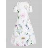 Plus Size Vacation Casual High Low Midi Dress Leaf Floral Print Sleeveless Summer Dress - WHITE 3XL