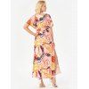 Bright Flower Print Bohemian Maxi Dress High Slit Dolman Sleeve Plunge High Waist Dress - multicolor L