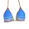 Maillot de Bain Bikini Découpé Imprimé à Taille Haute à Col Halter Style Bohémien - Bleu XL