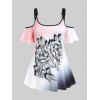 T-shirt en Couleur Ombrée à Imprimé Fleuri à Epaule Dénudée de Grande Taille - Blanc 2X | US 18-20