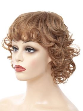 Curly Heat Resistance Synthetic Hair Solid Color Full Bang Trendy Short Wig