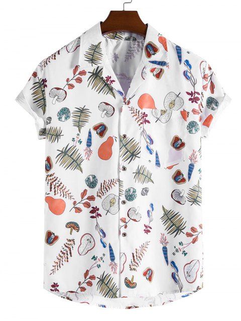 Casual Beach Shirt Plant Fruit Print Notched Collar Front Pocket Summer Button-up Shirt