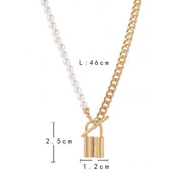 Vintage Style Faux Pearl Chain Necklace Golden Lock Pendant Trendy Necklace