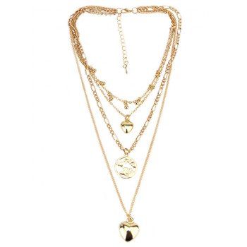 Vintage Layered Necklace Heart Map Geometric Pendant Golden Trendy Chain Necklace