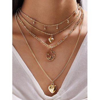 

Vintage Layered Necklace Heart Map Geometric Pendant Golden Trendy Chain Necklace