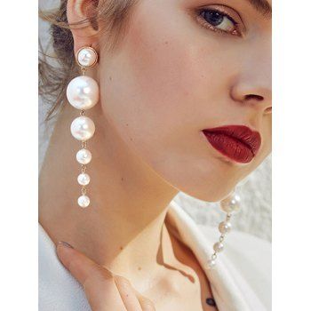 Elegant Drop Earrings Different Size Faux Pearl Trendy Chain Earrings