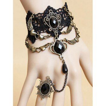 Vintage Bracelet Lace Hollow Out Heart Gem Sun Pattern Beaded Gothic Bracelet