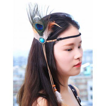 

Vintage Headband Peacock Feather Beaded Sun Charm Tassel Weave Ethnic Hair Accessory, Multicolor c