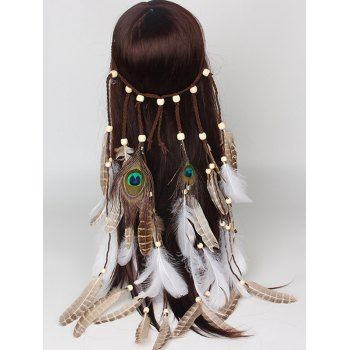 

Vacation Style Tassel Headband Feather Peacock Beaded Braid Rope Ethnic Hair Accessory, Multicolor b