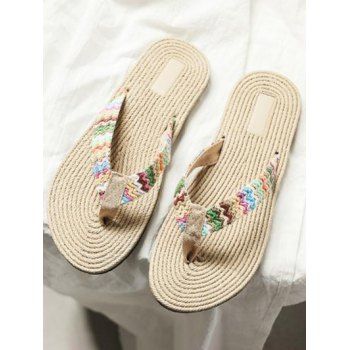 Bohemian Style Flip Flops Flat Colored Weave Summer Beach Slippers