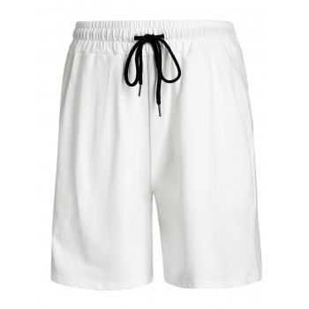 

Pure Color Cotton Basic Drawstring Shorts Summer Casual Home Stay Sporting Shorts Jogging, White