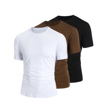 

3Pcs Basic T Shirts Solid Color Short Sleeve Tees Set, Multicolor a