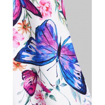 Plus Size Tank Top Flower Butterfly Print Lace Up High Waist Curved Hem Top
