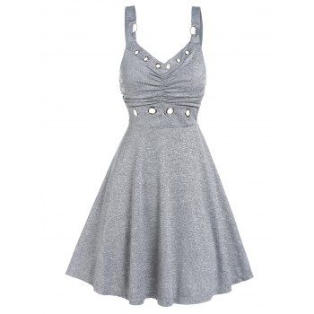 

Grommet Detail Sleeveless Gothic Dress, Gray