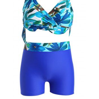 Plus Size Tropical Tankini Swimsuit Flower Leaf Print Ruffle Plunging Neck Surplice Modest Tummy Control Swimwear