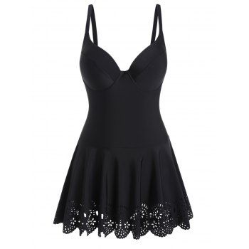 

Plus Size One-piece Swimsuit Underwire Push Up Plunging Neck Laser Cut Out Black Swimwear