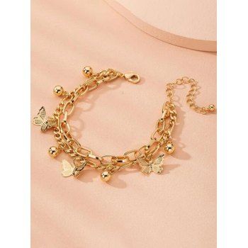 Fashion Women Trendy Layered Bracelet Beaded Adjustable Butterfly Charm Bracelet Jewelry Online Golden