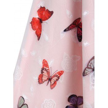Garden Party Dress Chiffon Vacation Sundress Colorful Butterfly Print Mesh Overlay High Waist Sleeveless High Low Summer Dress