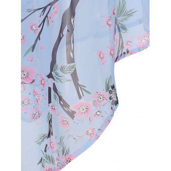 Vacation Chiffon Midi Floral Sundress Peach Blossom Print Ruched Pointed Hem Empire Waist Casual Summer Dress