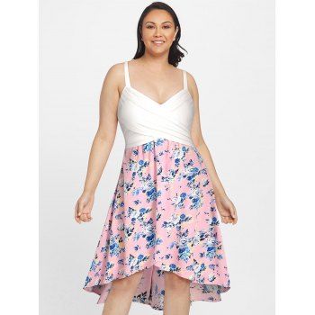 

Plus Size Front Cross Flower High Low Dress, Light pink