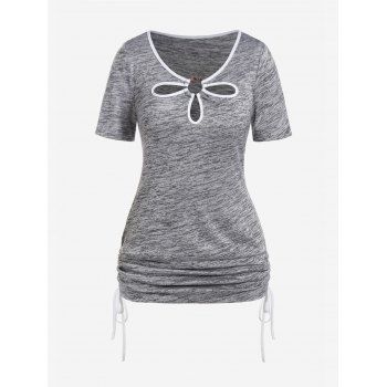 

Plus Size Space Dye Cutout Cinched Knitted T Shirt, Light gray