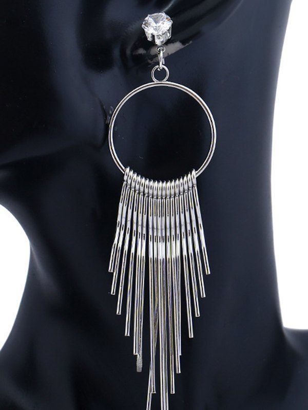 Elegant Style Drop Earrings Solid Color Alloy Rhinestone Tassel Geometric Pendants Party Earrings - SILVER 