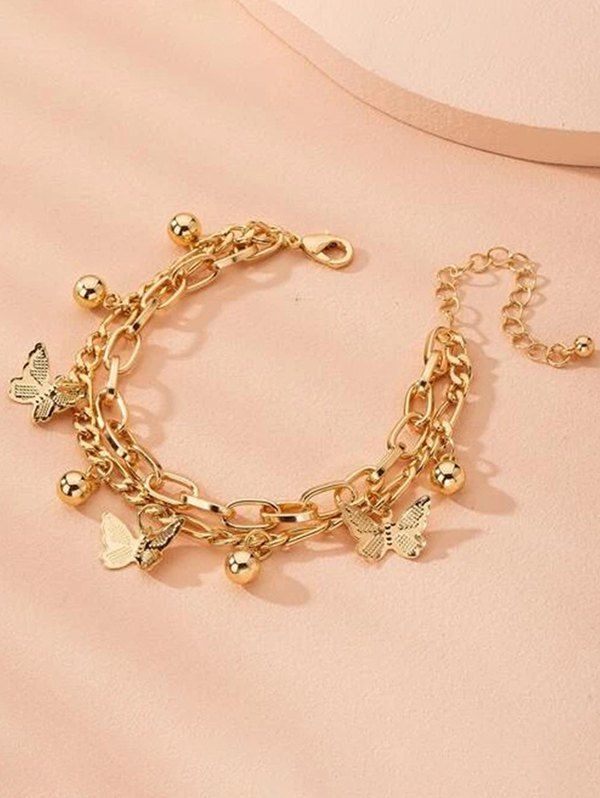Bracelet Charmant Réglable Superposé Perlé Papillon - d'or 