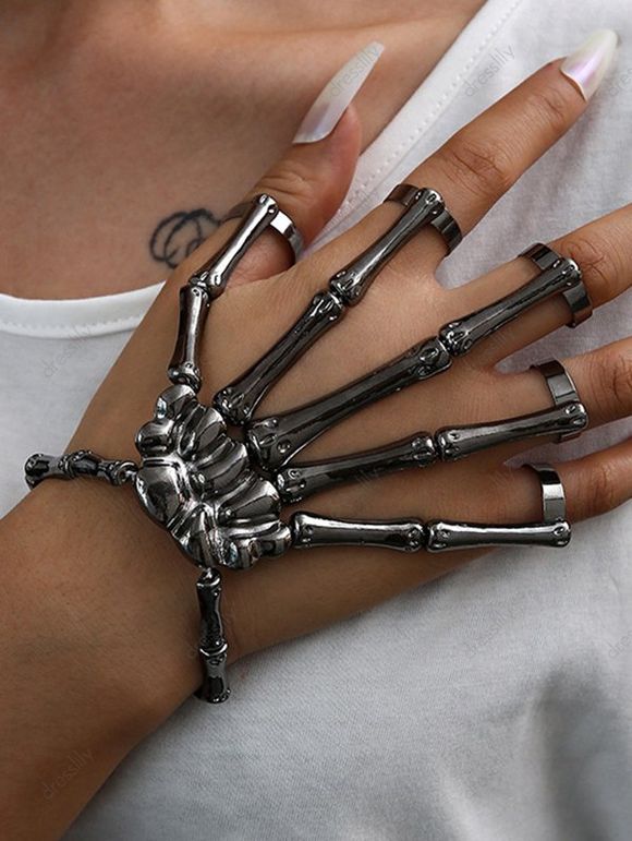 Bracelet D'Halloween Gothique Squelette en Alliage - Noir 