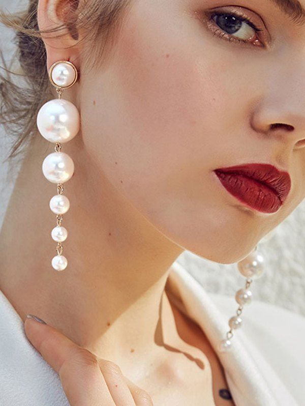 Boucles D'Oreilles Pendantes Elégantes avec Fausse Perle Différentes Formes - Blanc 