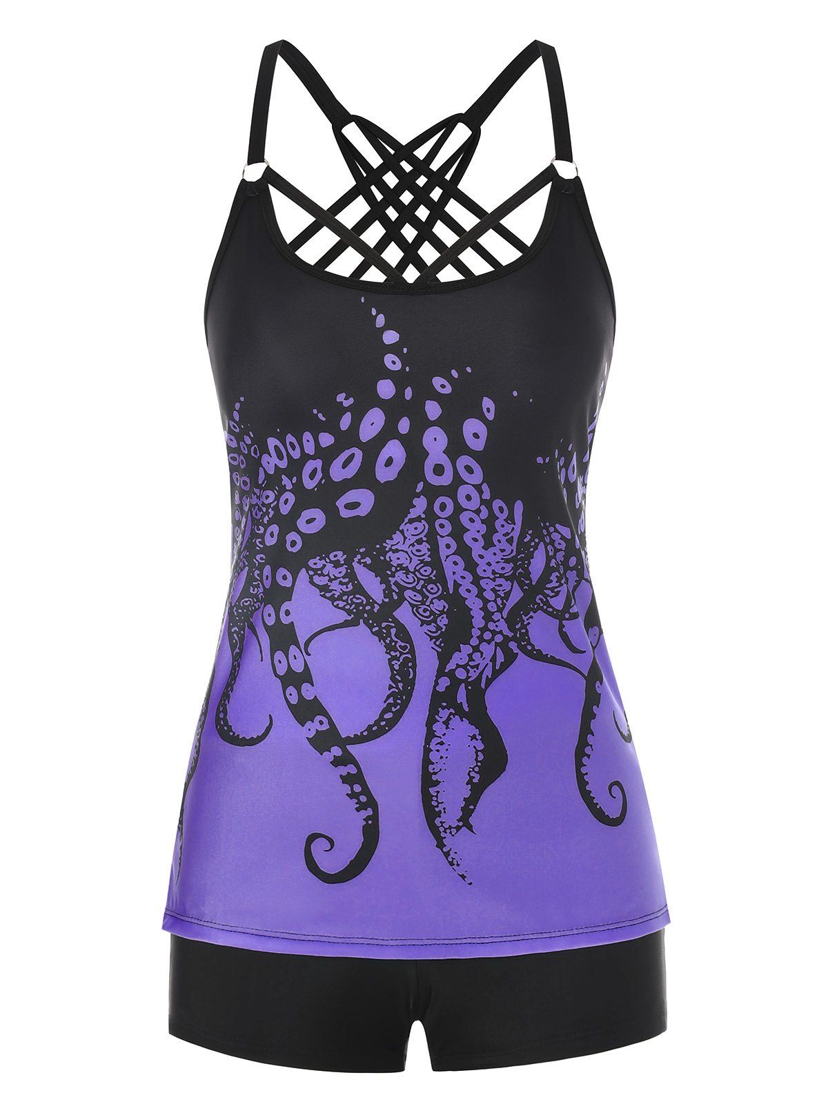 Dresslily Tummy Control Tankini Swimsuit Crisscorss Octopus Print Swimwear Boyshort Summer Beach Bathing Suit