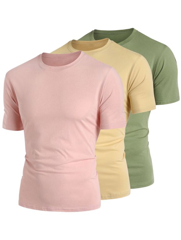 T-shirt de Base en Couleur Unie à Manches Courtes Trois Pièces - multicolor B S