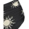 Celestial Sun Print Halter Padded Tankini Swimsuit - BLACK XXXL