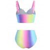 Maillot de Bain Tankini Festonné Gainant Ombré à Imprimé Rayure Arc-en-Ciel à Armature - multicolor A XL