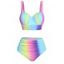 Maillot de Bain Tankini Festonné Gainant Ombré à Imprimé Rayure Arc-en-Ciel à Armature - multicolor A XXXL