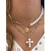 Trendy Layered Necklace Faux Pearl Cross Circle Pendant Character Pattern Necklace - GOLDEN 