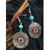 Boucles D'Oreilles Pendantes Motif Cercle Perles et Fleurs Style Bohémien Vintage - Argent 