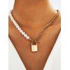 Vintage Style Faux Pearl Chain Necklace Golden Lock Pendant Trendy Necklace - GOLDEN 