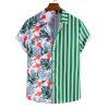 Tropical Shirt Striped Leaf Floral Print Front Pocket Summer Casual Button-up Shirt - multicolor A M