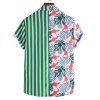 Tropical Shirt Striped Leaf Floral Print Front Pocket Summer Casual Button-up Shirt - multicolor A M