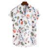 Casual Beach Shirt Plant Fruit Print Notched Collar Front Pocket Summer Button-up Shirt - CRYSTAL CREAM 2XL