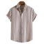 Casual Shirt Vertical Striped Print Curved Hem Turn Down Collar Short Sleeve Summer Shirt - multicolor B S