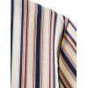 Casual Shirt Striped Print Curved Hem Turn Down Collar Short Sleeve Summer Shirt - multicolor B S