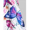 Plus Size Tank Top Flower Butterfly Print Lace Up High Waist Curved Hem Top - BLUE 3X