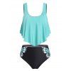 Vacation Swimsuit Ruched Pointed Hem Butterfly Print Tankini Swimwear - LIGHT GREEN XXXL