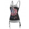 Floral Print Casual Tank Top Contrast Colorblock Lace Up Cinched American Flag Summer Top - BLACK M