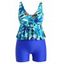 Plus Size Tropical Tankini Swimsuit Flower Leaf Print Ruffle Plunging Neck Surplice Modest Tummy Control Swimwear - multicolor 2XL